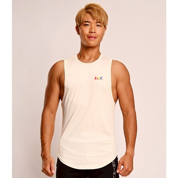 (2色)eXPONENT【彩虹限定】 超彈力延伸 彩虹拼圖 寬版下弧度運動背心 (深紫灰、米色) 143V33