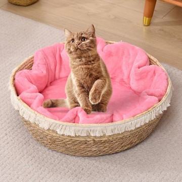 貓窩冬天保暖藤編四季通用蒲草墊子睡覺狗窩網紅貓抓板貓咪半封閉
