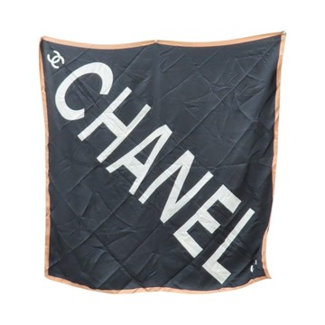 CHANEL 香奈兒 黑色 絲綢 方巾 105x105 【二手名牌BRAND OFF】
