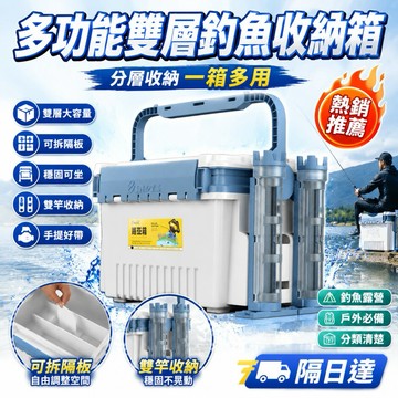 路亞收納箱 釣具收納 可坐釣箱 大容量款 戶外釣魚 分層隔板 便攜手提 釣竿支架 多層收納 耐用塑膠 露營裝備 移動隔板