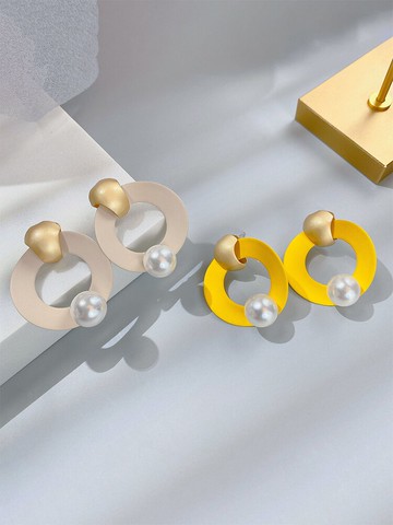 大耳環歐美夸張網紅耳墜簡約冷淡風珍珠耳釘幾何個性銀針耳飾女潮