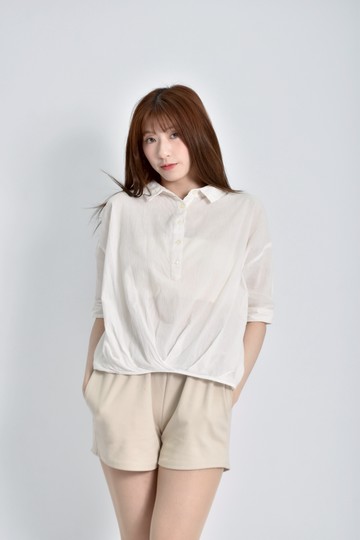 (M) et boite質感棉質純棉五分袖透膚白色短袖上衣