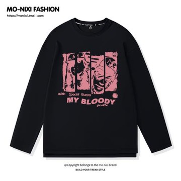 美式高街黑色長袖t恤女春秋款2025新款純棉內搭ins潮牌寬松打底衫