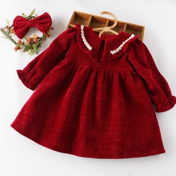 【清倉】女童冬季連衣裙新年紅色兒童秋冬裙子加絨公主裙