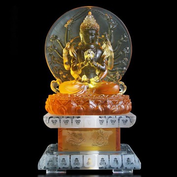 準提佛母觀音真琉璃貼金千手觀音鎏金藏密宗準提菩薩佛堂供奉擺件