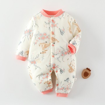 嬰兒120克加厚棉服無骨新生兒夾棉連體衣寶寶秋冬裝保暖睡衣爬服鑫弘-萌寶童裝可開發票