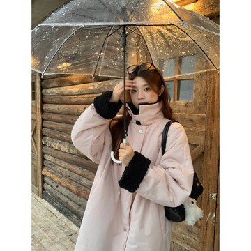 烏77韓系少女感翻領棉服外套女冬羊羔毛加厚棉襖寬松百搭顯瘦大衣