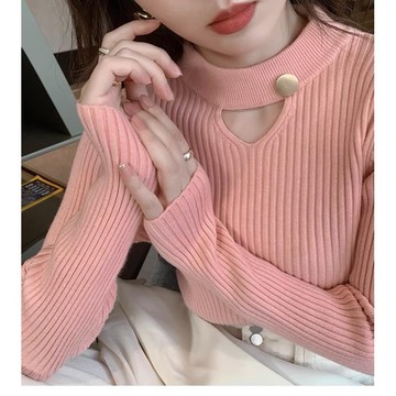 新中式針織衫女 秋冬新款毛衣 秋冬內搭外穿上衣 高級感長袖毛衣 半高領打底衫秋冬針織上衣 針織毛衣 毛衣上衣