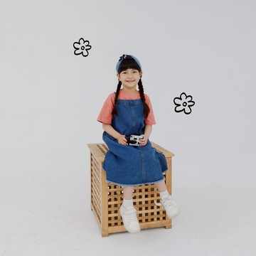 QUEENSHOP_ S 童裝 抽鬚綁帶牛仔吊帶洋裝 M/X/XL 現+預 【01087053】