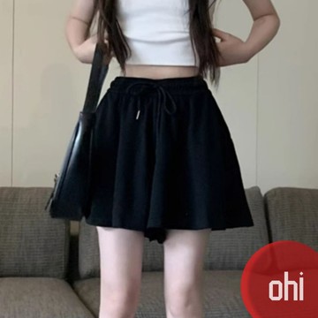 【ohi】裙褲女 短褲女 百搭 時尚 抽繩休閒褲子女 高腰闊腿寬褲 運動短褲女GPD71