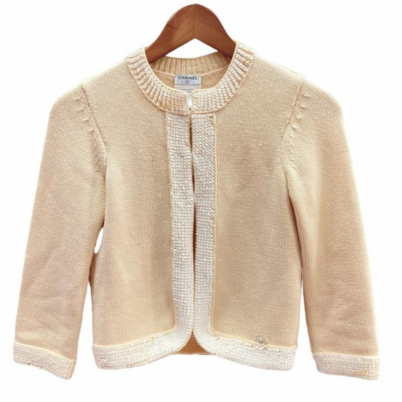 CHANEL シャネル カーディガン スパンコール ベージュ 70C セーター 38  