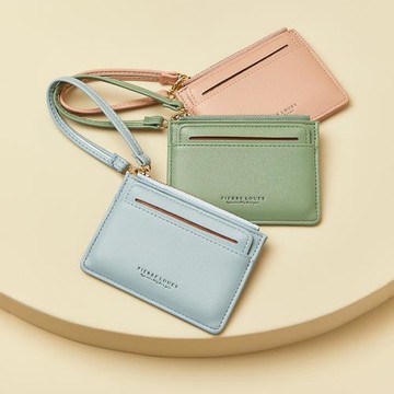 凡元素新款時尚簡約純色小卡包女迷你超薄卡夾小巧手繩拉鏈零錢包