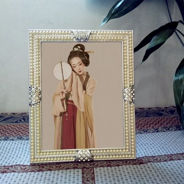 包郵 影樓10寸擺臺相框  珍珠水鉆高檔像框 古風相框復古框