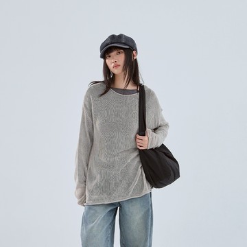 QUEENSHOP_F 女裝 長袖 捲邊鏤空設計寬版針織上衣 五色售 現+預 【01013455】