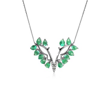 蝴蝶祖母綠14k金鑽石項鍊 誕生石錦簇水滴吊墜 炫黑翅膀梨形墜子