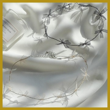 創意小衆飾品 少女風超僊花朵手工編織蝴蝶結頸鏈 choker鎖骨鏈項鏈