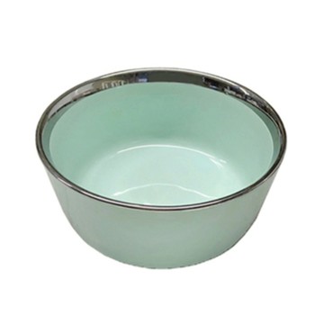Homely Zakka 北歐輕奢風銀邊陶瓷圓形飯碗  綠色  1個
