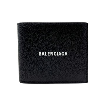 BALENCIAGA 巴黎世家 品牌印字logo皮革對折短夾(594549-黑)