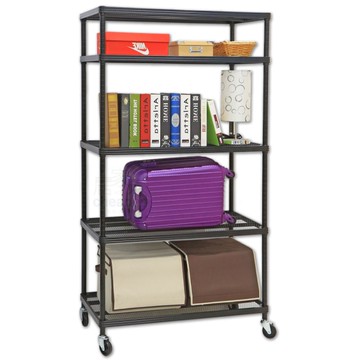 【品樂生活】45X90X246CM 耐重菱形網五層推車 烤漆霧黑/置物架/波浪架/收納架/鐵力士架/鐵架