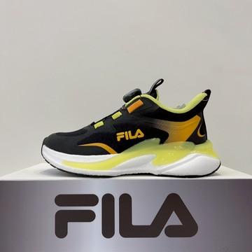FILA KIDS 中童 休閒運動鞋 黑黃 旋鈕 足弓穩定 透氣散熱 彈性舒適  3-J805A-066