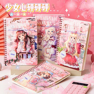 線圈本筆記本子加厚60張卡通線圈本創意可愛兒童文具學生筆記本a5記事本高顏值卡通筆記本少女心側翻螺旋本子