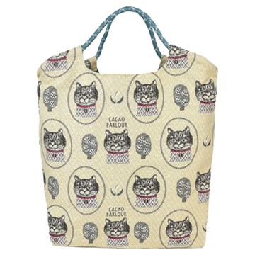 kUSUgURU JAPAN 日本眼鏡貓 鈴蘭堂Parlor系列 日本精緻戈布蘭織 傘繩多用途購物包/織紋拼色時尚包  米黃色