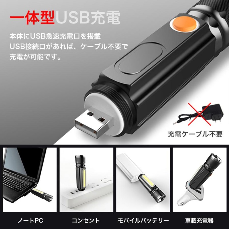 USB充電式ケーブル付属 コンパクト　LED懐中電灯型　ハンディライト