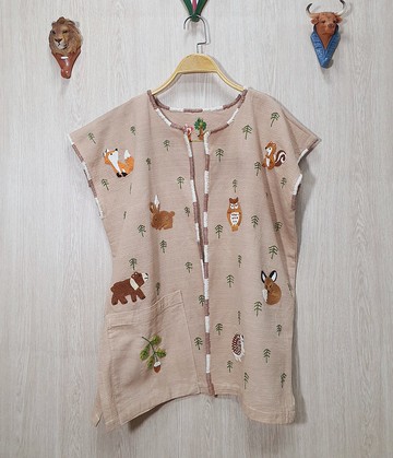 手工刺繡開衫/背心-棉-兔狐狸熊貓頭鷹刺猬松鼠