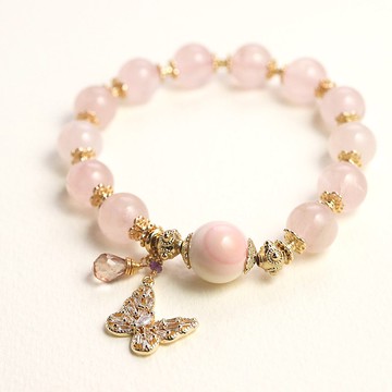 粉晶  愛戀 女王貝 蝴蝶  彈性線手串