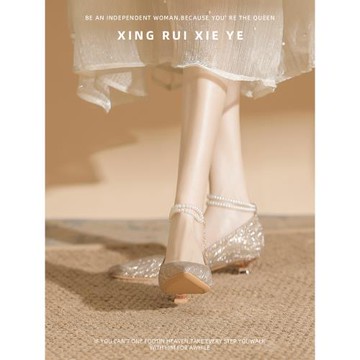 法式婚鞋女低跟3cm新娘禾秀婚紗兩穿不累腳絕美高跟鞋訂婚配旗袍