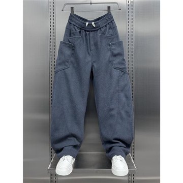 秋冬新款燈芯絨休閑長褲男士潮牌寬松闊腿彎刀褲痞帥拼接哈倫褲男