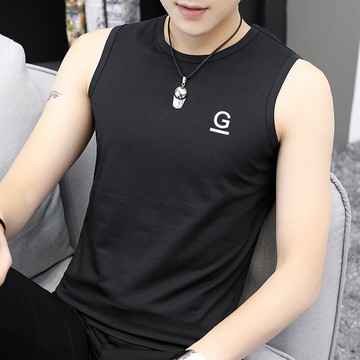莫代爾背心男夏季外穿緊身健身籃球跨欄運動坎肩寬肩黑色無袖t恤