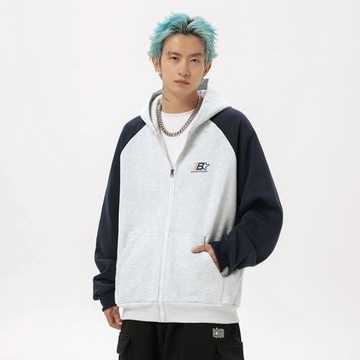 連帽開衫衛衣男秋季新款潮流寬松運動上衣青少年美式高街休閑衣服