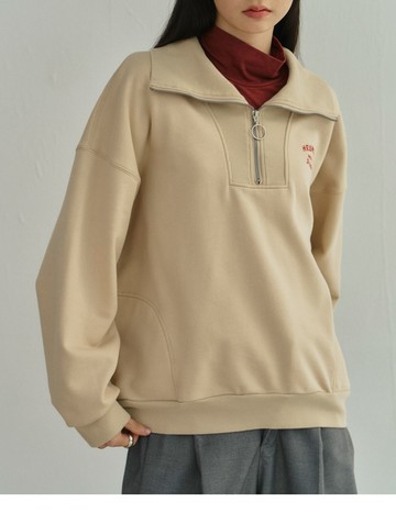 甜美絨感半開襟翻領厚長T(淺卡其)-女【暖陽絨】