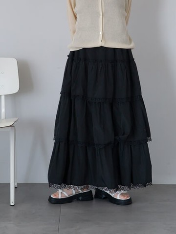 公主風蕾絲邊層次蛋糕長裙(0F000748110) - ehka sopo