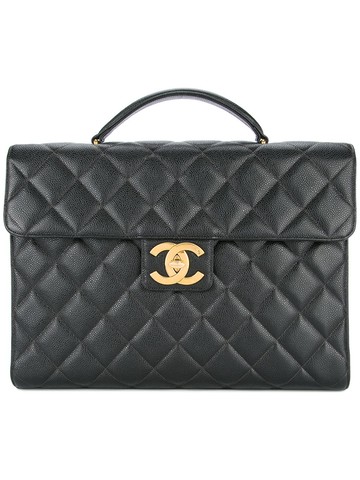 CHANEL Pre-Owned - quilted flat briefcase - women - Caviar Leather - One Size - Black