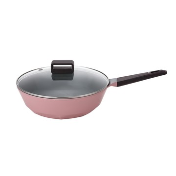 CARAT系列炒鍋30cm-粉紅(不挑爐具，瓦斯爐電磁爐可用)+玻璃蓋