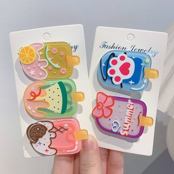 💕台灣現貨 盟趣雪糕髮夾 清新可愛瀏海夾 側邊夾 女童造型髮夾 壓克力髮夾A01