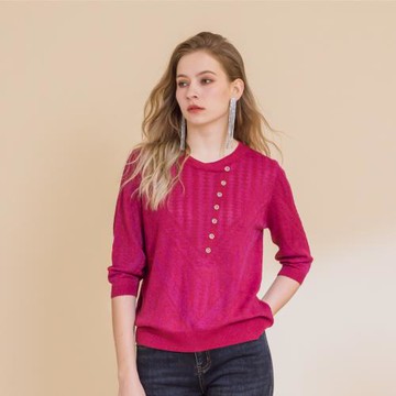 【YUTZUYA 優姿雅】細閃彩絲混紡圖騰緹花輕暖針織衫-2色