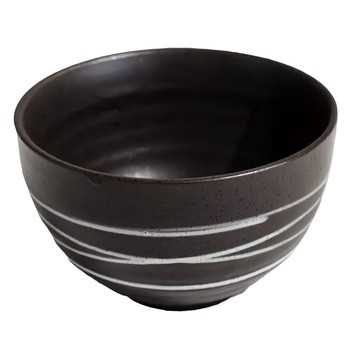美濃燒 佐和陶瓷 消炭白線紋 日本製造 陶瓷碗 350mL 寬11 高7公分  黑色 + 白色  1個