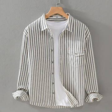 【巴黎精品】現貨+預購 襯衫長袖上衣-休閒條紋棉經典翻領時尚文藝男裝a1bu80