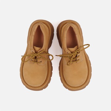 notdetailed原創黃色大頭厚底鞋德比鞋圓頭翹頭米奇鞋無性別單鞋