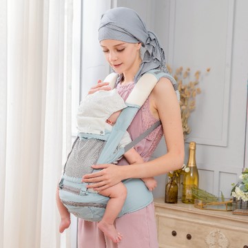 YoDa 全配花色透氣儲物座椅式揹帶 優雅藍