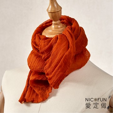 NicoFun 愛定做 魅力68 柳葉絲標準圍脖(一入 四季可戴 領巾 圍巾 圍脖 頸巾 桑蠶絲巾 皺褶絲巾 真絲)