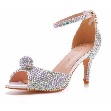 【Sp house】華麗宴會水鑽一字扣魚嘴細高跟鞋(彩色)