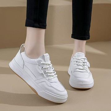 35~43皮面小白鞋女百搭透氣軟底輕便防滑休閒鞋跑步運動鞋