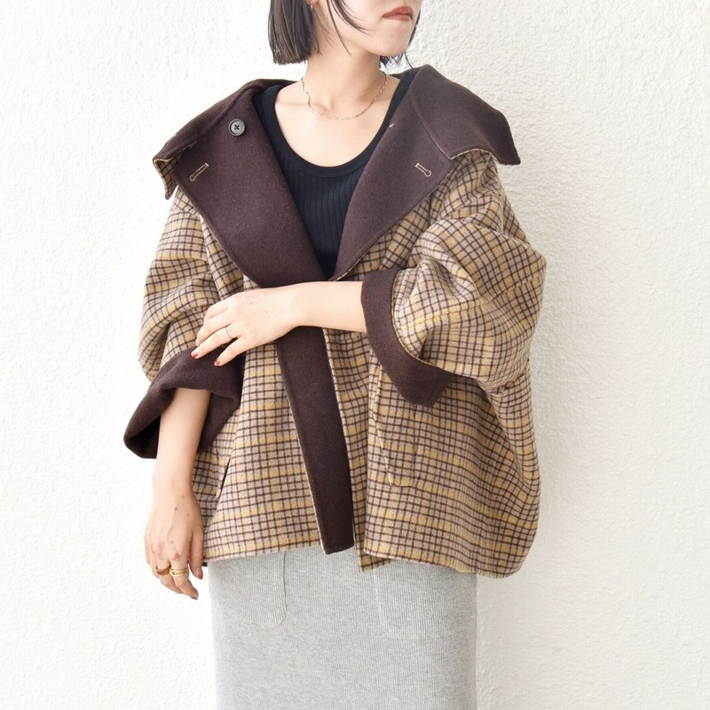 SHIPS anyリバー スタンドカラー ポンチョ ショート コート 24FW