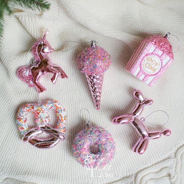 Chic Living 組合聖誕掛飾｜閃蔥粉紅芭比時髦6件組