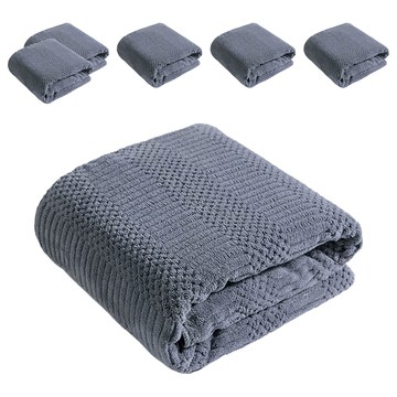 日式純棉吸水珊瑚絨飯店大浴巾/厚毛巾/浴袍 140 x 70cm  迷霧深灰 日系吉祥格  6條