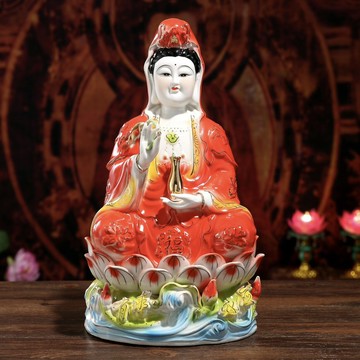 佛像 宗教擺件 家居擺件陶瓷紅衣觀音南海觀音菩薩佛像觀世音菩薩綠衣觀音菩薩佛像趙之吳